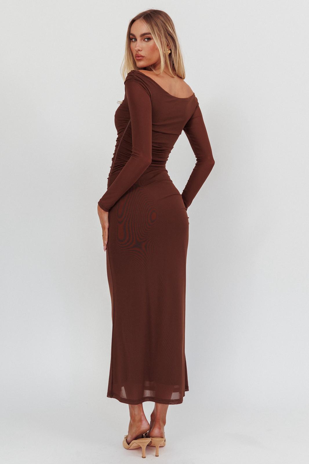 Alexia Long Sleeve Maxi Dress Chocolate - 0007