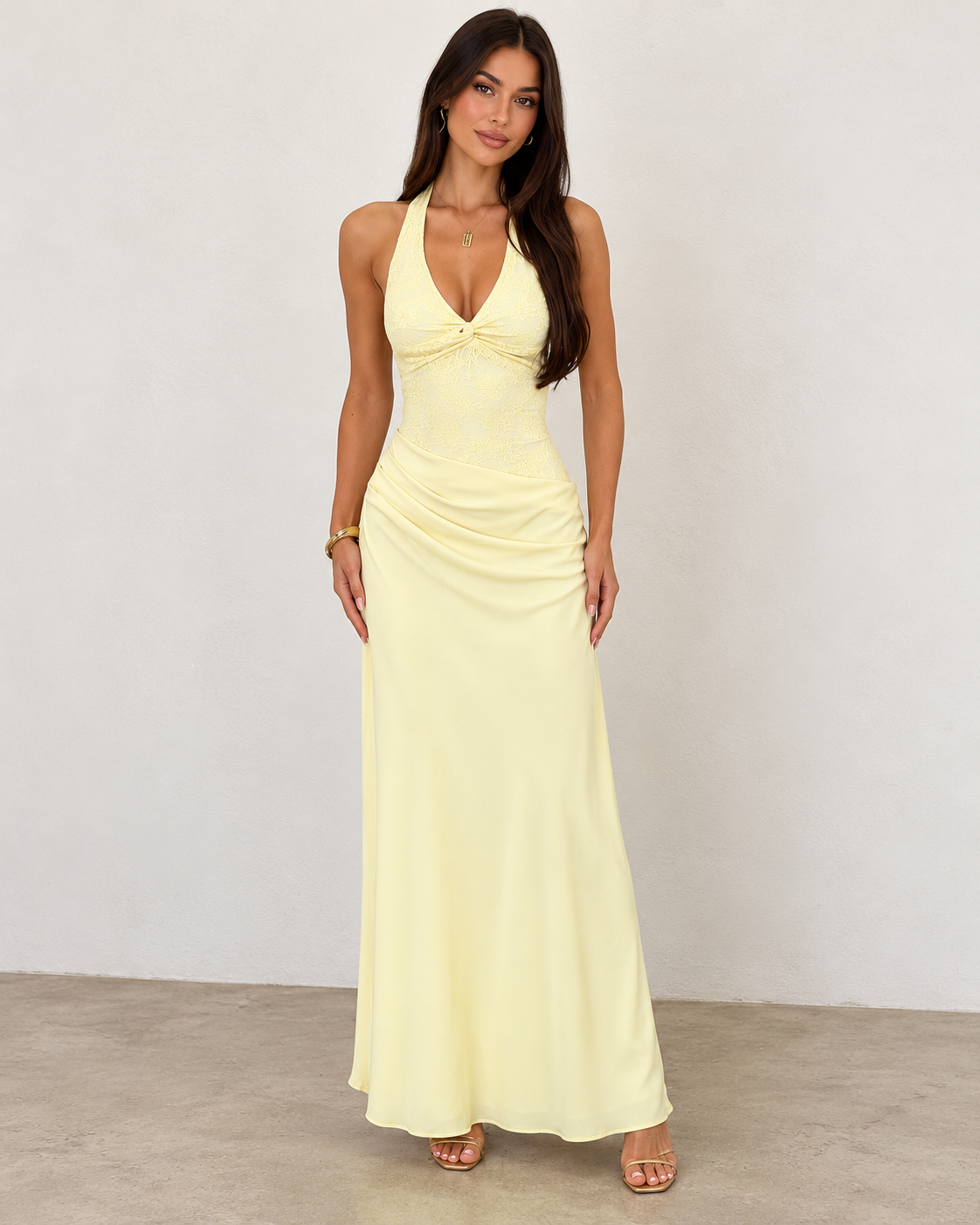 Butter Yellow Halter Maxi Dress - 12369