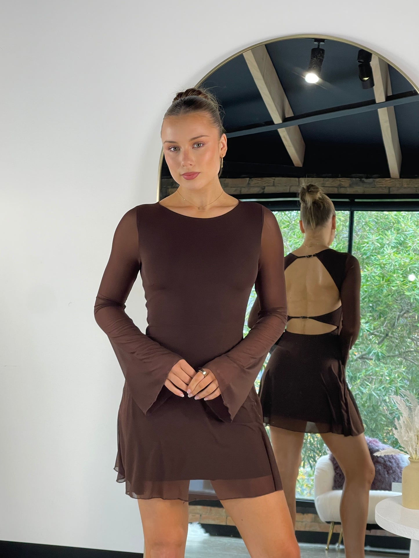 Eden Long sleeve Mini Dress Brown - 131243