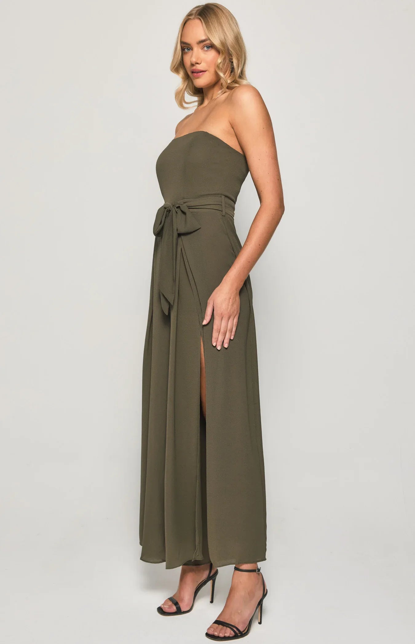 Split Leg Waist Detail Jumpsuit Khaki- SSJP7 - G13