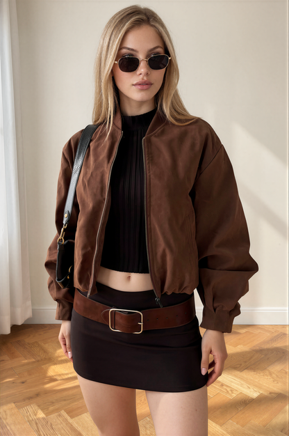 Clarissa Bomber Jacket Dark Brown - 83793