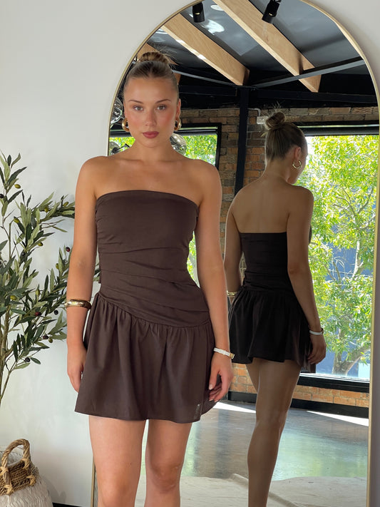 Emma Mini Dress Brown - 130264