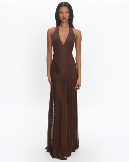 Vienna Halter Maxi Dress Brown - 0530