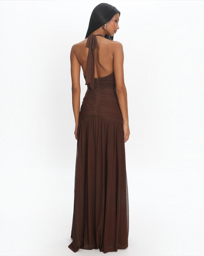 Vienna Halter Maxi Dress Brown - 0530