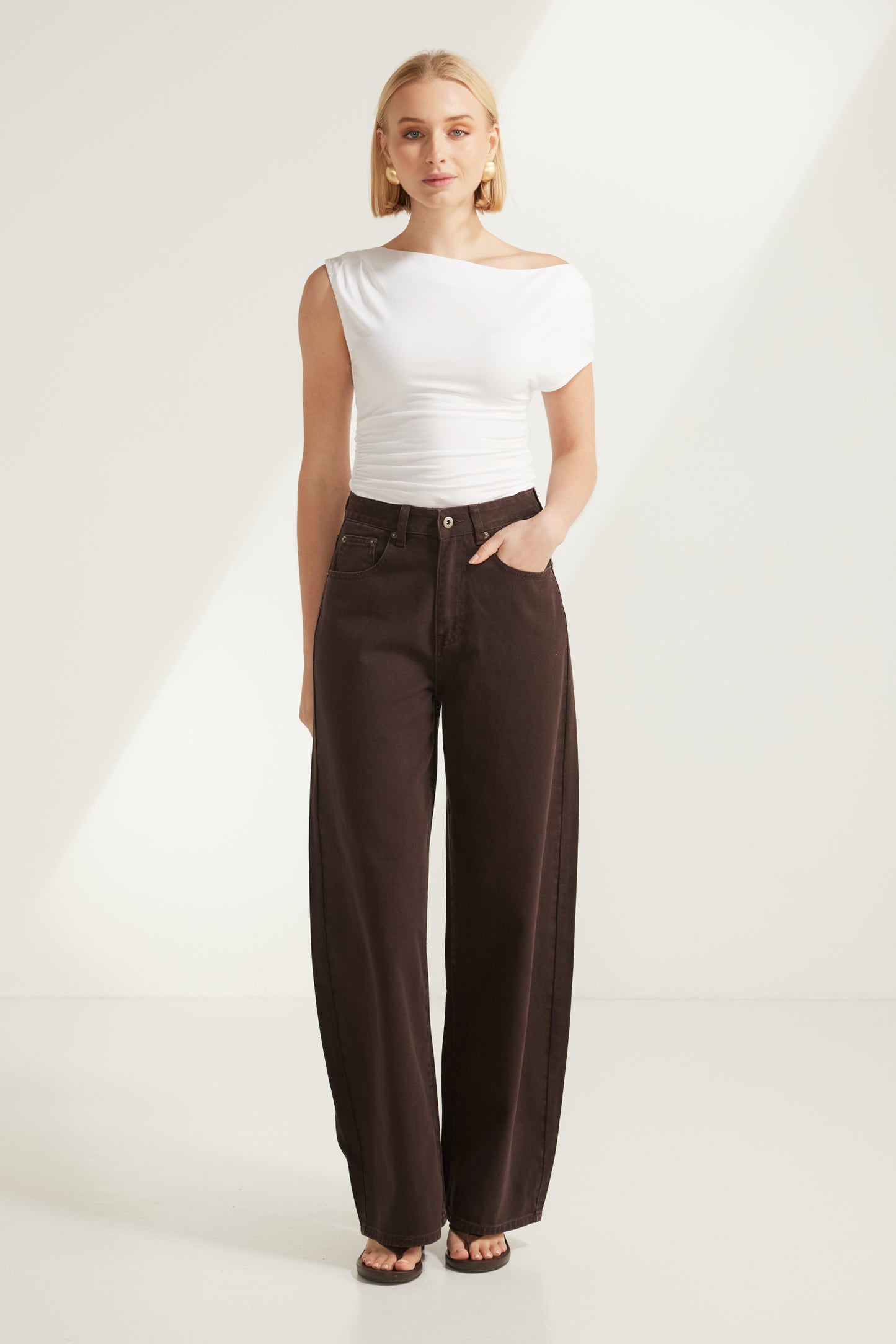 Sunday Balloon Denim Jeans Brown - 3619